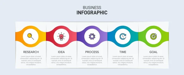 Infografik-Design mit Symbolen und 5 Optionen oder Schritten. Dünnlinienvektor. Infografik Geschäftskonzept. Kann für Informationsgrafiken, Flussdiagramme, Präsentationen, Websites, Banner, Druckmaterialien verwendet werden. — Stockvektor