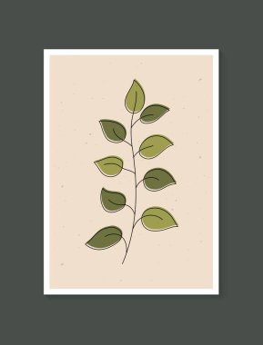 Botanik duvar sanat vektörü. Asgari ve doğal duvar sanatı. Soyut şekilli boho yaprak çizimi. Baskı, duvar kağıdı ve kapak için soyut Bitki Sanatı tasarımı. Modern vektör illüstrasyonu.