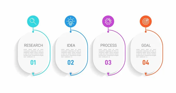 Design infográfico com ícones e 4 opções ou passos. Vetor de linha fina. Conceito de negócio de infográficos. Pode ser usado para gráficos de informações, fluxogramas, apresentações, sites, banners, materiais impressos. — Vetor de Stock