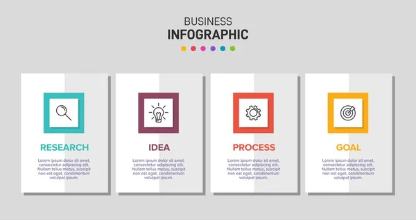 Design infográfico com ícones e 4 opções ou passos. Vetor de linha fina. Conceito de negócio de infográficos. Pode ser usado para gráficos de informações, fluxogramas, apresentações, sites, banners, materiais impressos. — Vetor de Stock