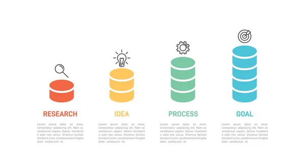 Diseño infográfico con iconos y 4 opciones o pasos. Vector de línea delgada. Concepto de negocio de infografía. Puede ser utilizado para gráficos de información, diagramas de flujo, presentaciones, sitios web, banners, materiales impresos. — Archivo Imágenes Vectoriales