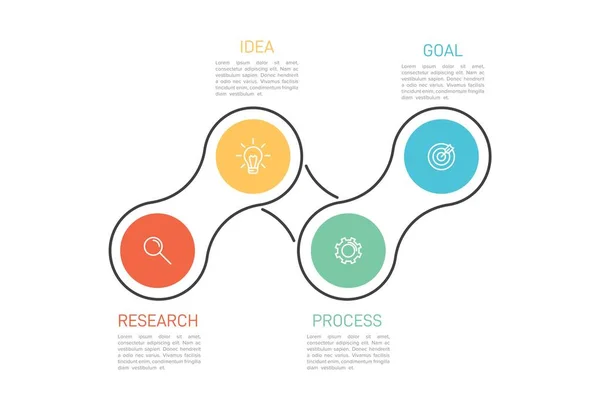 Design infográfico com ícones e 4 opções ou passos. Vetor de linha fina. Conceito de negócio de infográficos. Pode ser usado para gráficos de informações, fluxogramas, apresentações, sites, banners, materiais impressos. —  Vetores de Stock