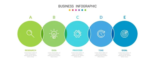 Conception infographique avec icônes et 5 options ou étapes. Vecteur de lignes minces. Infographie concept d'entreprise. Peut être utilisé pour les graphiques d'information, organigrammes, présentations, sites Web, bannières, documents imprimés. — Image vectorielle