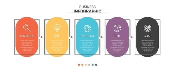 Infografik-Design mit Symbolen und 5 Optionen oder Schritten. Dünnlinienvektor. Infografik Geschäftskonzept. Kann für Informationsgrafiken, Flussdiagramme, Präsentationen, Websites, Banner, Druckmaterialien verwendet werden. — Stockvektor