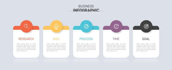 Projekt infograficzny z ikonami i 5 opcjami lub krokami. Cienki wektor. Koncepcja biznesowa infografiki. Może być stosowany do grafiki info, wykresy przepływu, prezentacje, strony internetowe, banery, materiały drukowane. — Wektor stockowy