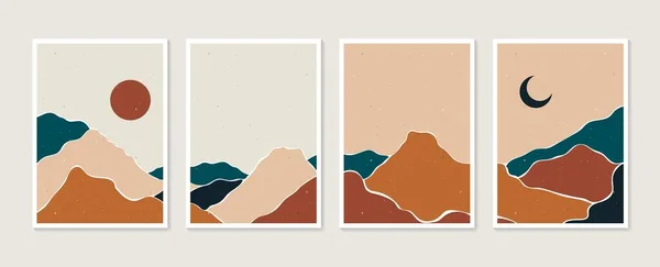 Coleção arte minimalista moderna imprimir. Montanha abstrata contemporâneos fundos estéticos paisagens. Design de artes para impressões emolduradas na parede, cartaz, capa, decoração home, impressões de lona, papel de parede. — Vetor de Stock