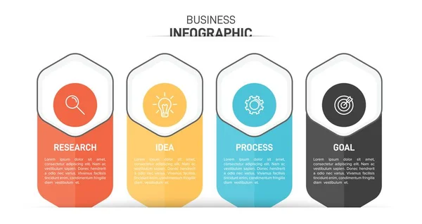 Diseño infográfico con iconos y 4 opciones o pasos. Vector de línea delgada. Concepto de negocio de infografía. Puede ser utilizado para gráficos de información, diagramas de flujo, presentaciones, sitios web, banners, materiales impresos. — Archivo Imágenes Vectoriales