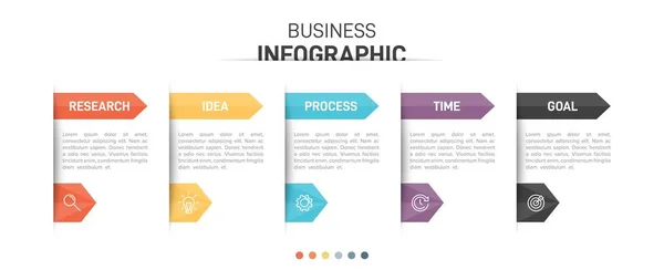 Design infográfico com ícones e 5 opções ou passos. Vetor de linha fina. Conceito de negócio de infográficos. Pode ser usado para gráficos de informações, fluxogramas, apresentações, sites, banners, materiais impressos. — Vetor de Stock