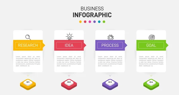 Conception infographique avec icônes et 4 options ou étapes. Vecteur de lignes minces. Infographie concept d'entreprise. Peut être utilisé pour les graphiques d'information, organigrammes, présentations, sites Web, bannières, documents imprimés. — Image vectorielle