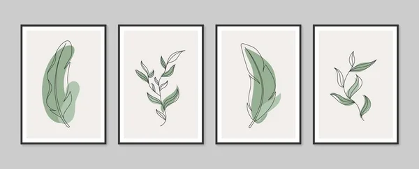 Set di vettori artistici murali botanici. Muro arte minimale e naturale. Boho disegno linea d'arte fogliame con forma astratta. Abstract Plant Art design per la stampa, carta da parati, copertina. Moderna illustrazione vettoriale. — Vettoriale Stock