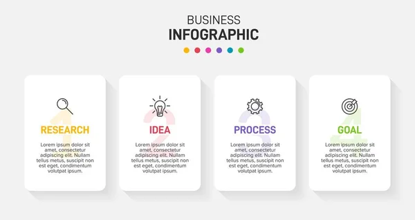 Design infográfico com ícones e 4 opções ou passos. Vetor de linha fina. Conceito de negócio de infográficos. Pode ser usado para gráficos de informações, fluxogramas, apresentações, sites, banners, materiais impressos. — Vetor de Stock