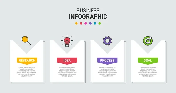 Conception infographique avec icônes et 4 options ou étapes. Vecteur de lignes minces. Infographie concept d'entreprise. Peut être utilisé pour les graphiques d'information, organigrammes, présentations, sites Web, bannières, documents imprimés. — Image vectorielle