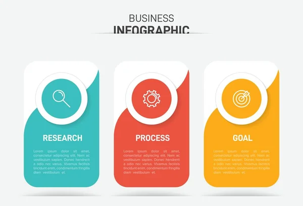 Концепция бизнес-модели стрел с 3 последовательными шагами. Три красочных графических элемента. Хронология оформления брошюры, презентации. Инфографический дизайн. — стоковый вектор