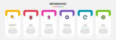 Simgeli ve 5 basamaklı bilgi tasarımı. İnce çizgi vektörü. Bilgi işlem iş konsepti. Bilgi grafikleri, akış grafikleri, sunumlar, web siteleri, afişler, yazılı materyaller için kullanılabilir.