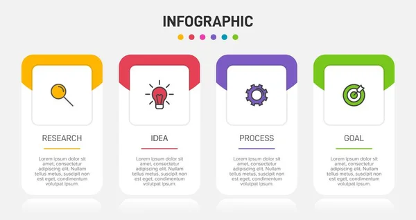 Diseño infográfico con iconos y 4 opciones o pasos. Vector de línea delgada. Concepto de negocio de infografía. Puede ser utilizado para gráficos de información, diagramas de flujo, presentaciones, sitios web, banners, materiales impresos. — Vector de stock