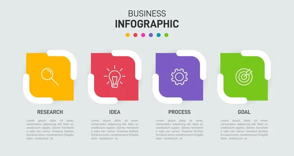 Conception infographique avec icônes et 4 options ou étapes. Vecteur de lignes minces. Infographie concept d'entreprise. Peut être utilisé pour les graphiques d'information, organigrammes, présentations, sites Web, bannières, documents imprimés. — Image vectorielle