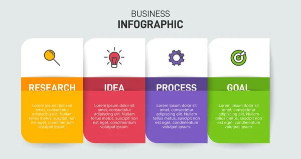 Infografik-Design mit Symbolen und 4 Optionen oder Schritten. Dünnlinienvektor. Infografik Geschäftskonzept. Kann für Informationsgrafiken, Flussdiagramme, Präsentationen, Websites, Banner, Druckmaterialien verwendet werden. — Stockvektor