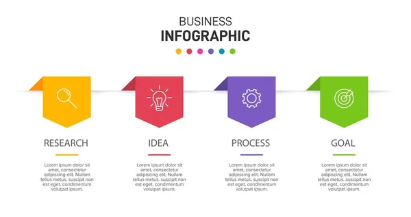 Инфографический дизайн с иконками и 4 вариантами или шагами. Тонкая линия вектора. Инфографика бизнес-концепция. Может использоваться для инфо-графики, диаграмм, презентаций, веб-сайтов, печатных материалов. — стоковый вектор