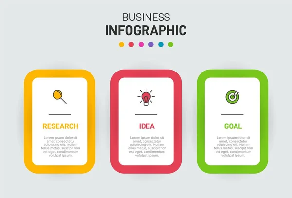 Conceito de modelo de negócio de seta com 3 etapas sucessivas. Três elementos gráficos coloridos. Design de linha do tempo para brochura, apresentação. Layout de design infográfico . — Vetor de Stock