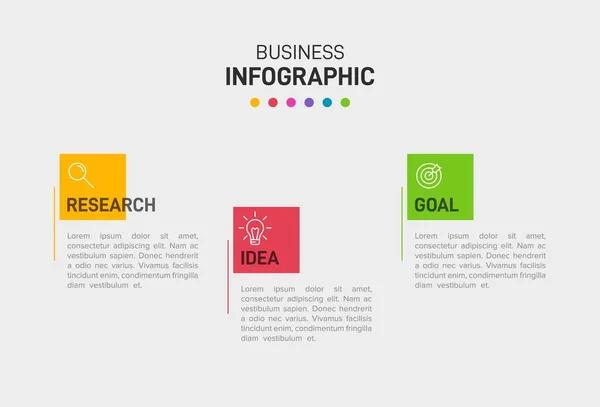 Concept of arrow business model with 3 successive steps. Three colorful graphic elements. Timeline design for brochure, presentation. Infographic design layout. — Stock Vector