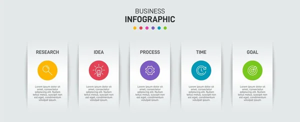 Design infografico con icone e 5 opzioni o passaggi. Vettore a linea sottile. Infografica concetto di business. Può essere utilizzato per info grafiche, diagrammi di flusso, presentazioni, siti web, banner, materiali stampati. — Vettoriale Stock