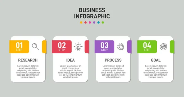 Инфографический дизайн с иконками и 4 вариантами или шагами. Тонкая линия вектора. Инфографика бизнес-концепция. Может использоваться для инфо-графики, диаграмм, презентаций, веб-сайтов, печатных материалов. — стоковый вектор