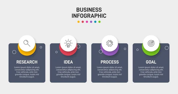 Infografik-Design mit Symbolen und 4 Optionen oder Schritten. Dünnlinienvektor. Infografik Geschäftskonzept. Kann für Informationsgrafiken, Flussdiagramme, Präsentationen, Websites, Banner, Druckmaterialien verwendet werden. — Stockvektor