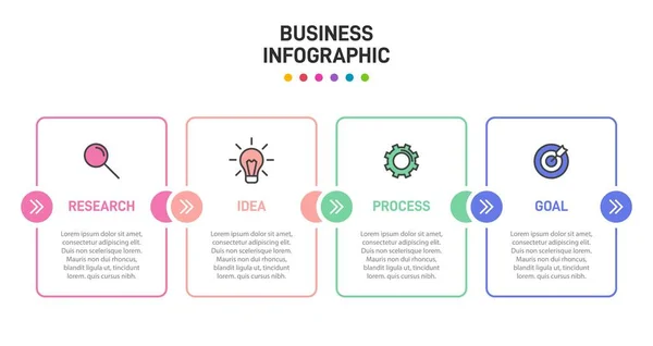 Infografik-Design mit Symbolen und 4 Optionen oder Schritten. Dünnlinienvektor. Infografik Geschäftskonzept. Kann für Informationsgrafiken, Flussdiagramme, Präsentationen, Websites, Banner, Druckmaterialien verwendet werden. — Stockvektor