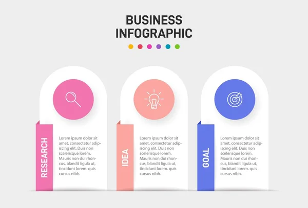 Concept de modèle d'affaires de flèche avec 3 étapes successives. Trois éléments graphiques colorés. Conception du calendrier pour la brochure, la présentation. Mise en page infographique. — Image vectorielle