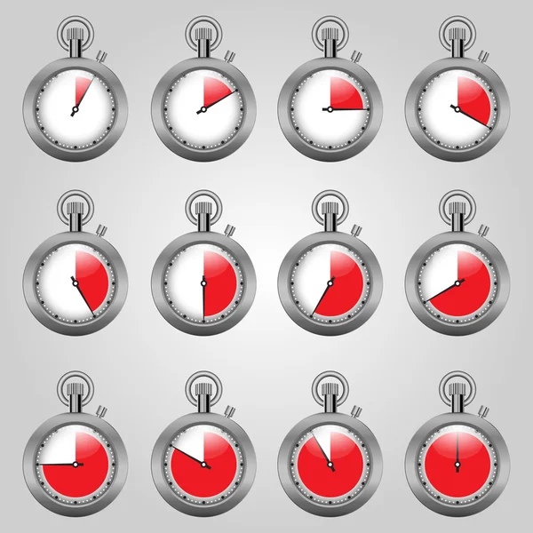 Набір годинників з червоною зоною — стоковий вектор