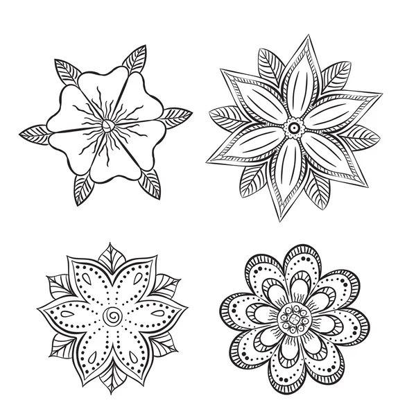 Σύνολο σιλουέτες συμμετρική αφηρημένη λουλούδια — Διανυσματικό Αρχείο