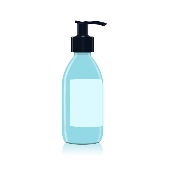 Gel, espuma ou líquido saboneteira bomba garrafa de plástico azul — Vetor de Stock