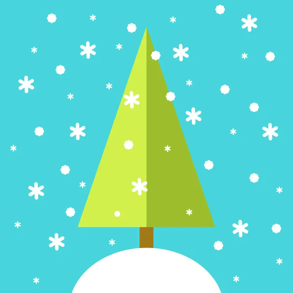 Feliz tarjeta de Navidad, árbol de Navidad, diseño plano — Vector de stock