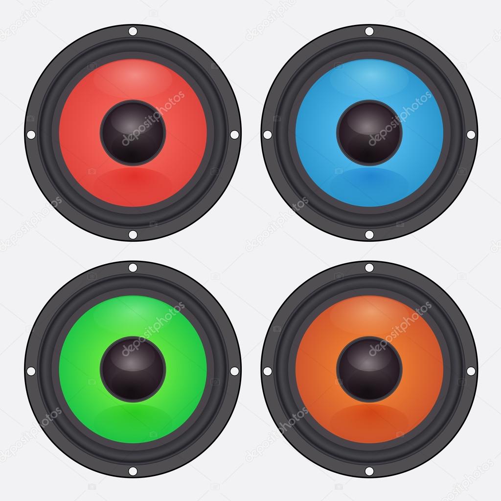 Four colorful audio speakers. car accessories