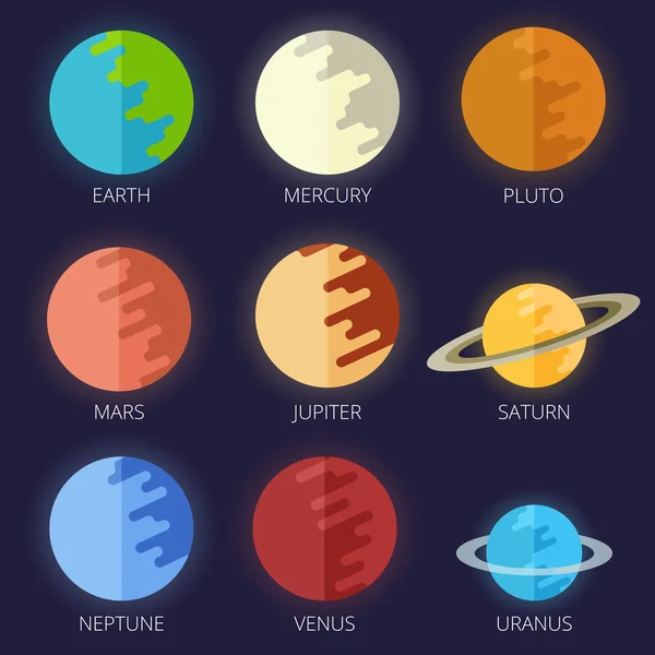 Planètes ensemble système solaire dans un style de dessin animé plat — Image vectorielle