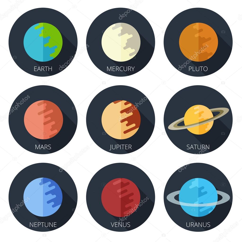 set planets solar system. cartoon style flat icon