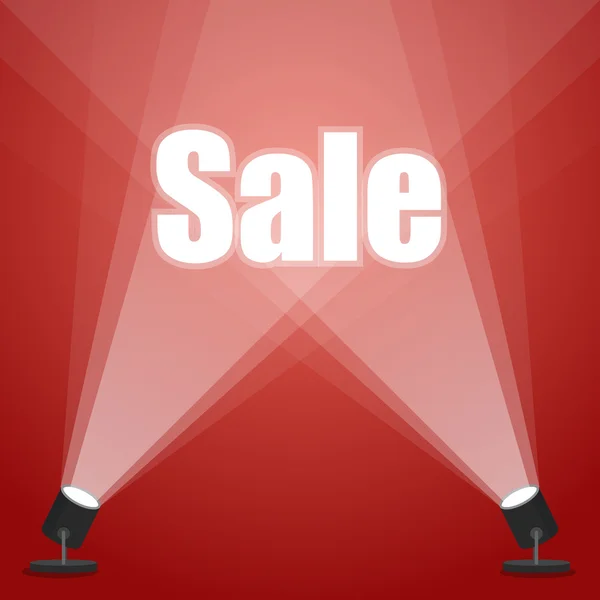 Word sale. floodlighting. spotlight red background — Stock Vector