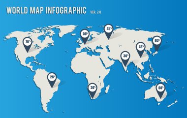 Gri infographics için iğne ile Dünya Haritası