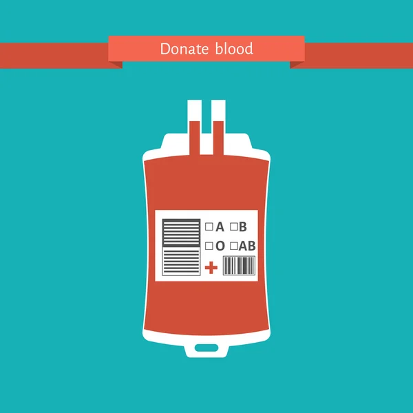 Bolsa de donación de sangre con una tubería, transfusión de emergencia médica — Vector de stock