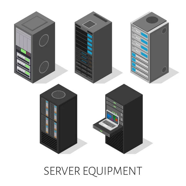 Conjunto isométrico equipamento servidor fundo isolado — Vetor de Stock