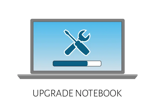 Atualização do computador portátil com uma carga de tira e reparo de ícone — Vetor de Stock