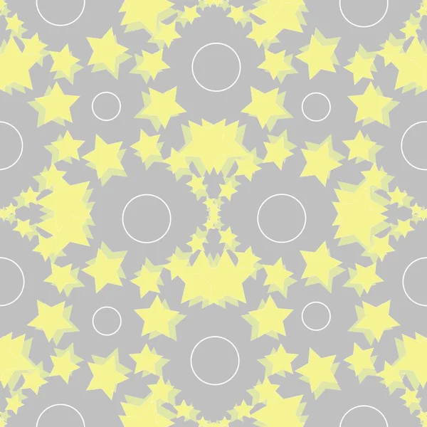 Vector Seamless Pattern Colori Tendenza Giallo Grigio Stelle Cerchi Geometrici — Vettoriale Stock