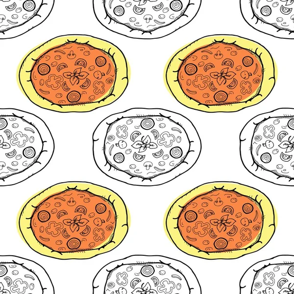 Pizza Pintada Estilo Gráfico Patrón Sin Costura Vectorial Útil Para — Archivo Imágenes Vectoriales