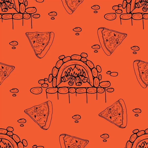 Pizza Krájí Bezešvé Vzory Restaurátorský Vzor Bezešvé Izolované Vzor Ikonami — Stockový vektor