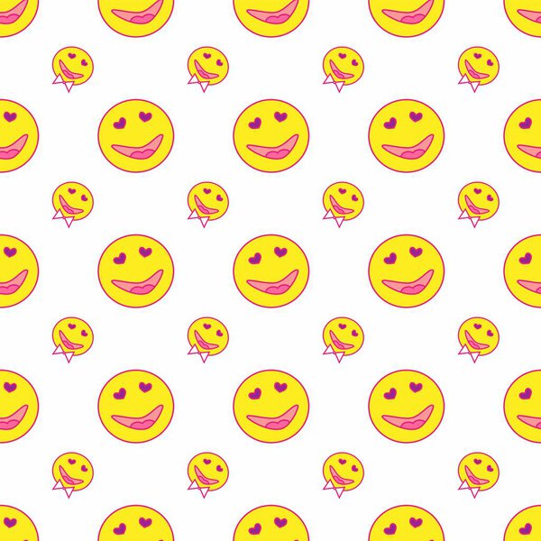 The Yellow Smile Faces An Unprecedented Pattern. Vector backgroun Seamless pattern with faces. Assorted face texture template. Textiles, interior design, for book design, website Background