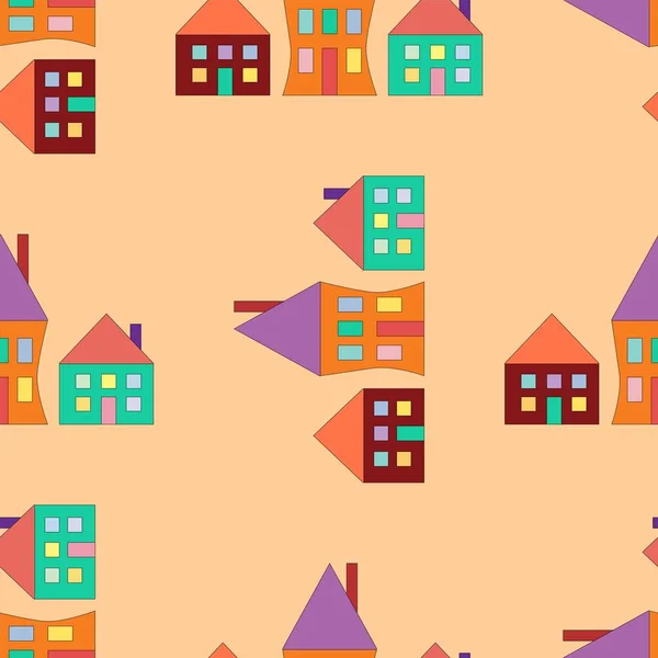Seamless pattern with roofs and houses. Vector illustration. Cute nordic pattern with house. Vector seamless pattern with houses