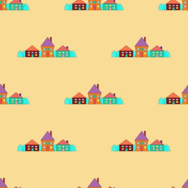 Çatı ve evlerle kusursuz bir düzen. Vektör çizimi. Evle güzel bir kuzeyli deseni. Evlerde pürüzsüz bir şablon. ev vektörü seti