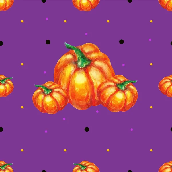 Calabaza Vector Acuarela Patrón Vector Sin Costuras Con Calabazas Acuarela — Archivo Imágenes Vectoriales