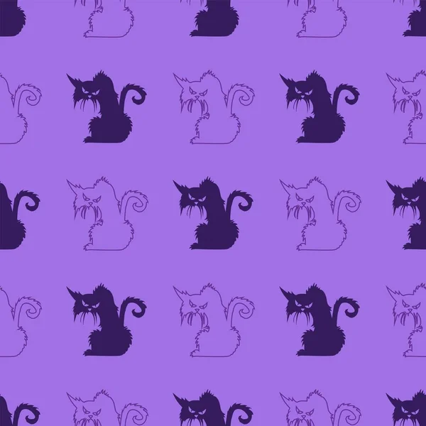 猫のシームレスなパターン子猫ベクトルペット繰り返しパターン上のDarkviolet背景漫画動物タイル壁紙イラストドアのデザイン — ストックベクタ