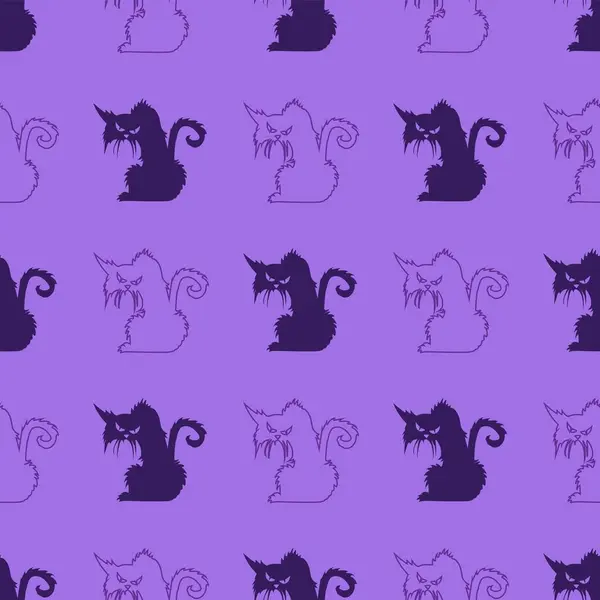 Koyu Violet arka plan karikatür hayvan fayans duvar kâğıdı çizim tasarımı üzerinde kedi pürüzsüz desenli kedi yavrusu vektör hayvan yineleme deseni